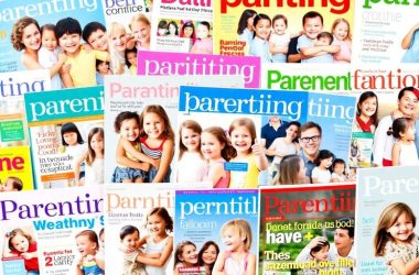 Collage of diverse parenting magazine covers and families.