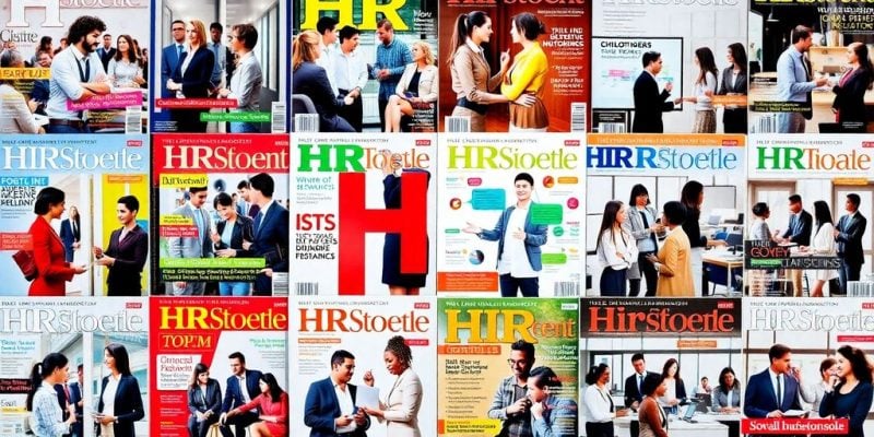Collage of HR magazine covers with diverse professionals.