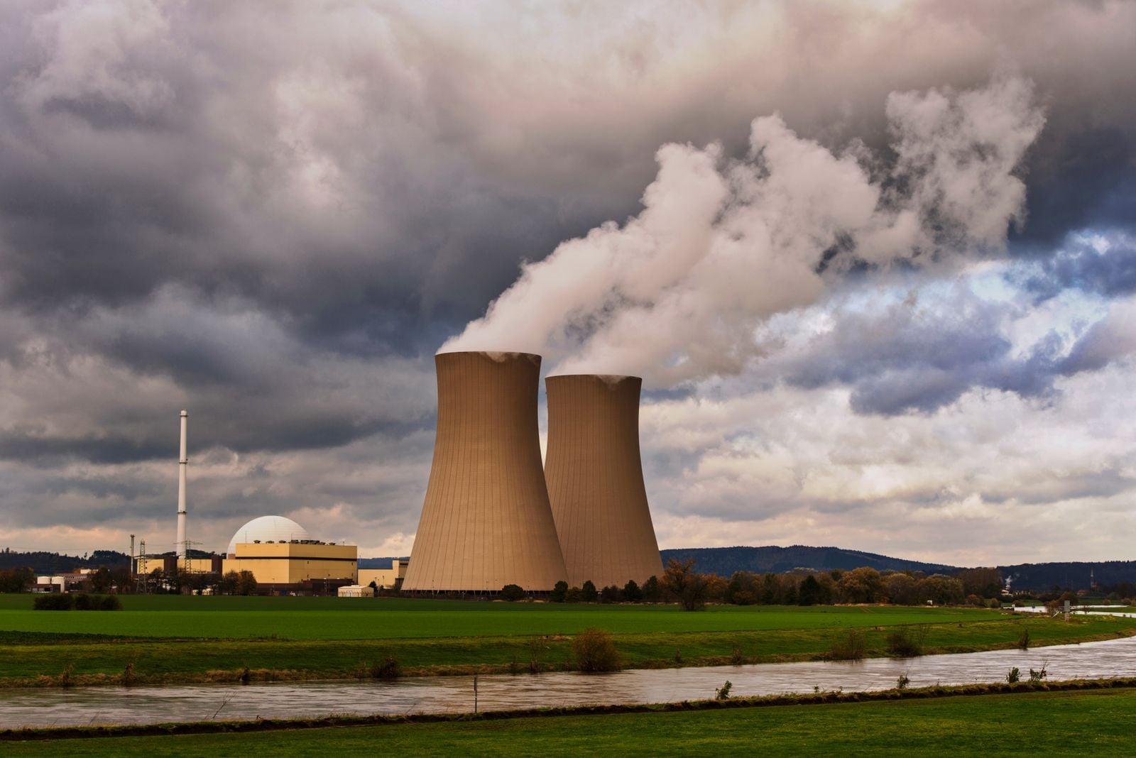 Cooling towers at a nuclear power plant in Hameln, Germany