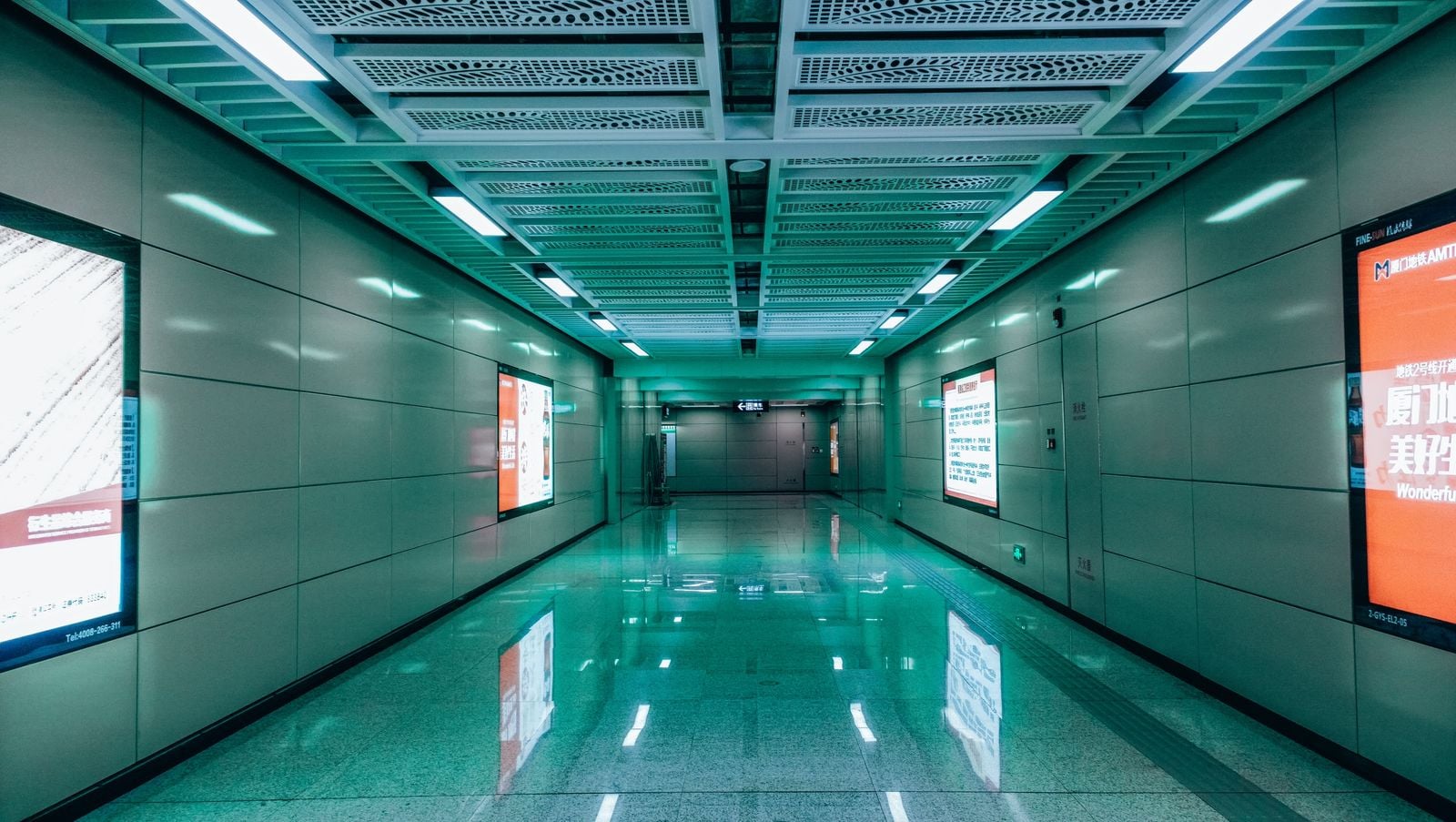 illuminated underground corridor