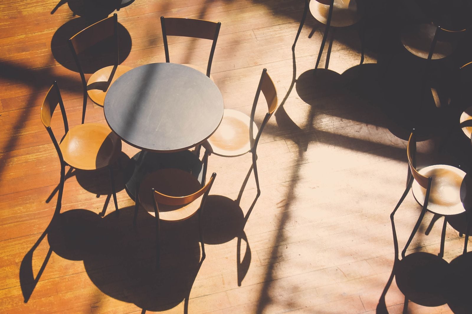 empty tables and chairs