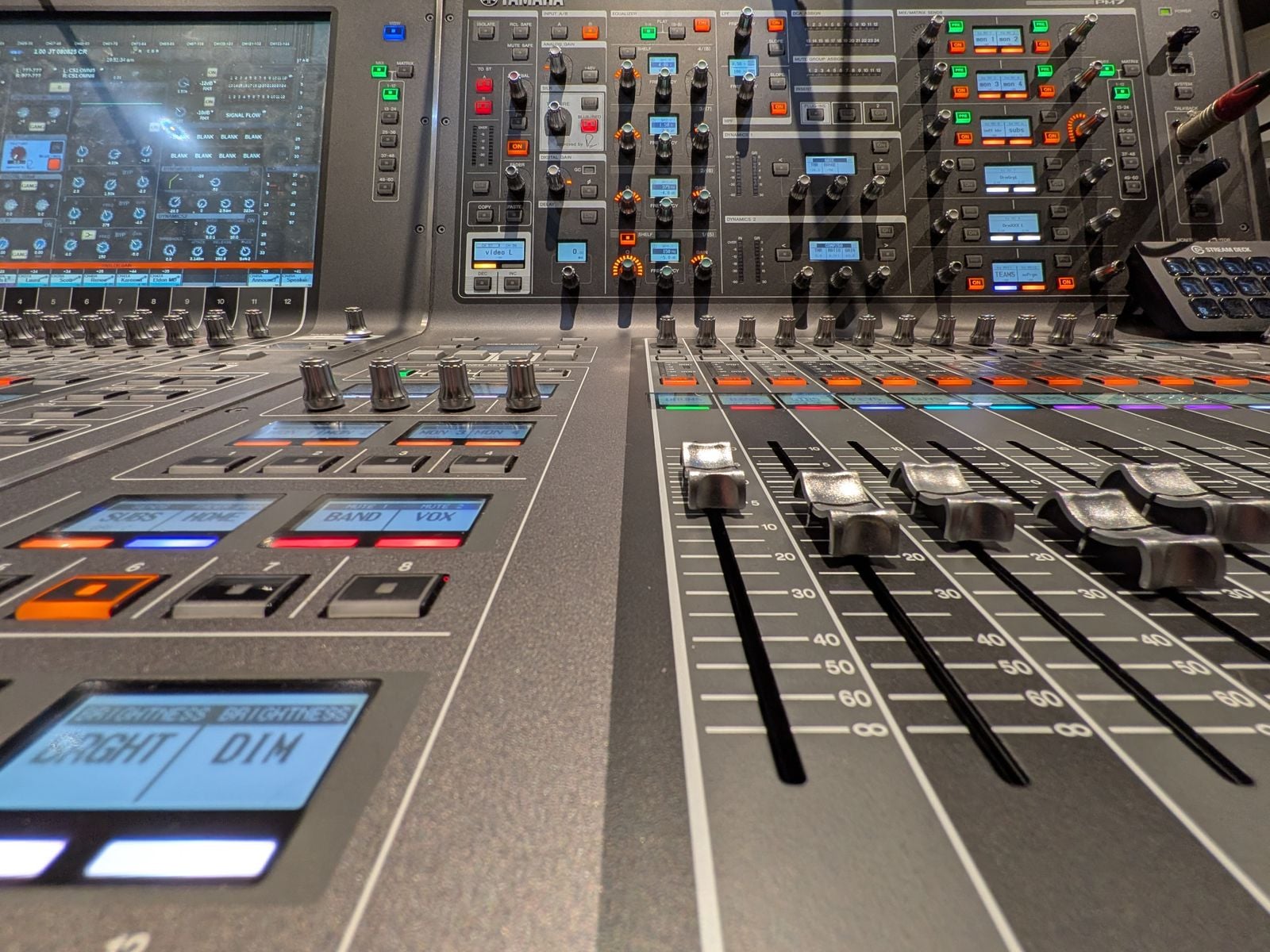 Professional audio mixing console close-up