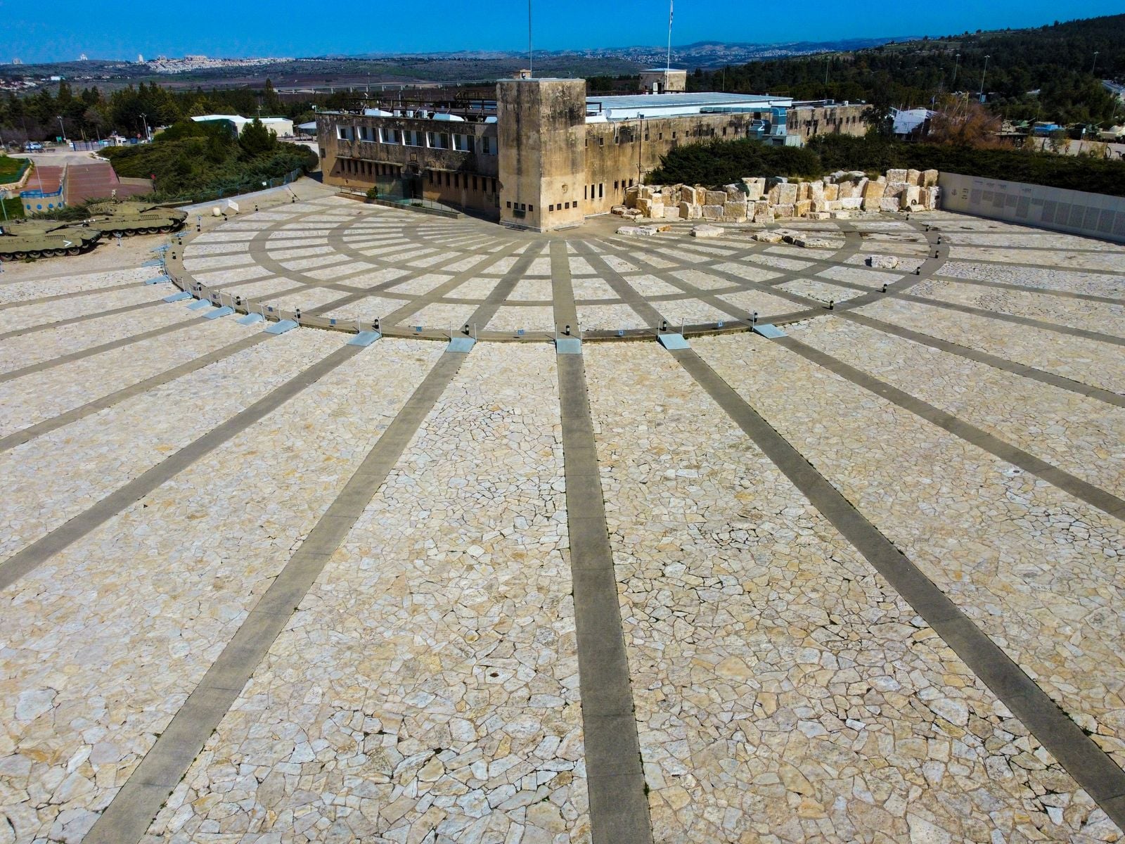 Aerial view of an Israeli tank museum and memorial site