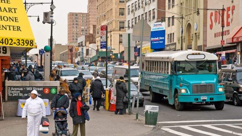 Pedestrians and traffic at Third Avenue and East 149th Street in the South Bronx